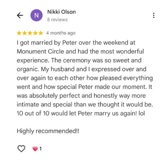 Peter's Civil Ceremony Review Marry Me In Indy Reviews